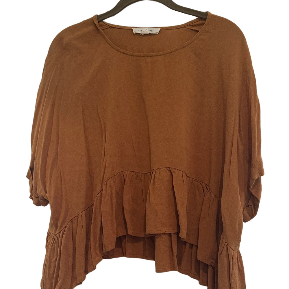 Womens Brown Ruffle Top